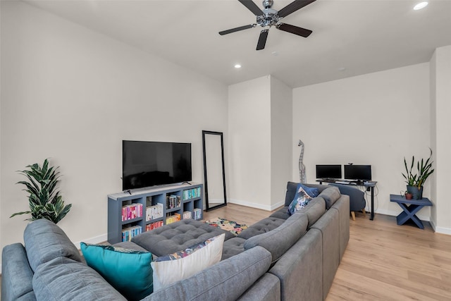 144 Knightsbridge Park Ln, Houston, TX 77018 - living room with ceiling fan, light wood finished floors, recessed lighting, and baseboards