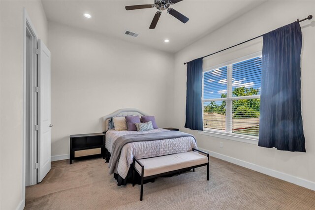 144 Knightsbridge Park Ln, Houston, TX 77018 - carpeted bedroom featuring baseboards, recessed lighting, and ceiling fan
