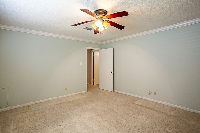 2812 Fairway Dr, Orange, TX 77630 - unfurnished room with ornamental molding, a ceiling fan, light colored carpet, and baseboards
