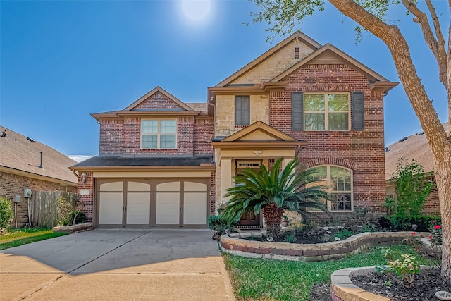 3619 Canton Hills Ln, Missouri City, TX 77459 - traditional home with brick siding, concrete driveway, a garage, and fence