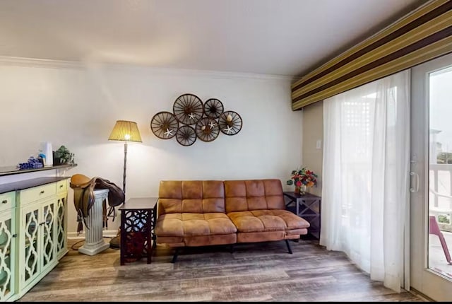 6300 Seawall Blvd Unit 3113, Galveston, TX 77551 - living area with crown molding, wood finished floors, and plenty of natural light