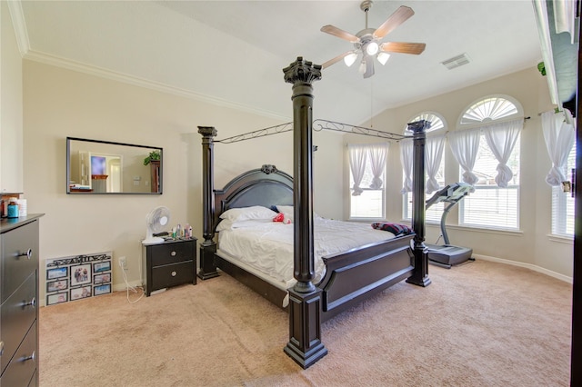 2127 Linden Rock Dr, Katy, TX 77494 - bedroom with light carpet, multiple windows, ornamental molding, and baseboards