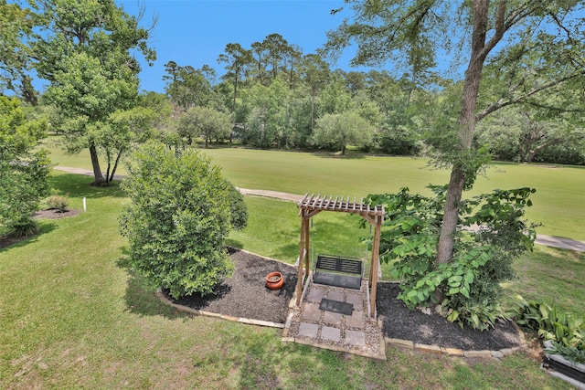 view of grassy yard featuring view of scattered trees and view of golf course