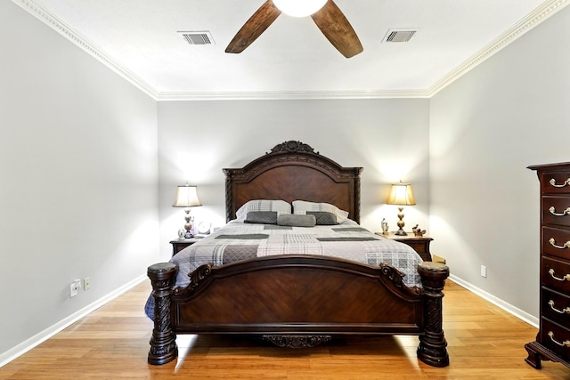 17714 Treeloch Ln, Spring, TX 77379 - bedroom featuring light wood-type flooring, baseboards, crown molding, and ceiling fan