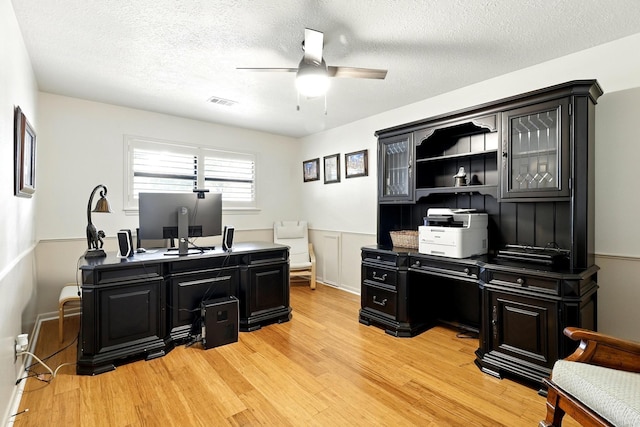 17714 Treeloch Ln, Spring, TX 77379 - office with a ceiling fan, light wood-style floors, and a textured ceiling