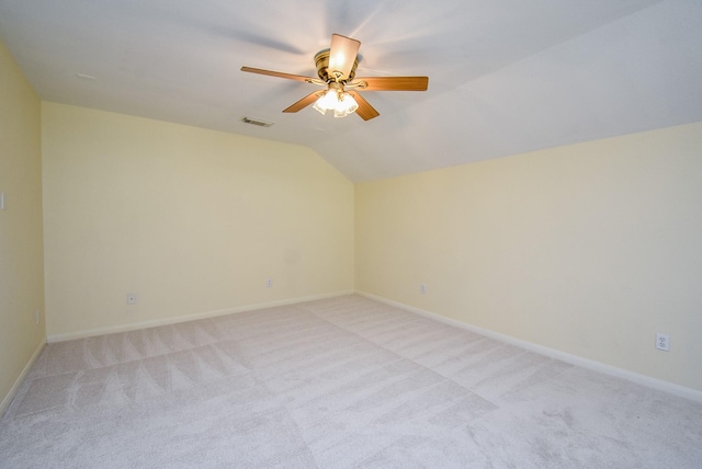 7218 Welshwood Ln, Sugar Land, TX 77479 - additional living space with light colored carpet, ceiling fan, vaulted ceiling, and baseboards