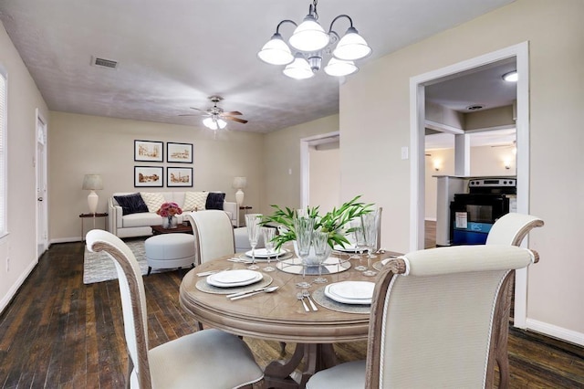 1009 Linden St, La Marque, TX 77568 - dining area with dark wood-style floors, baseboards, and a ceiling fan