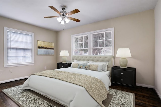 1009 Linden St, La Marque, TX 77568 - bedroom featuring baseboards, wood finished floors, and ceiling fan