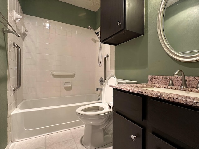 1405 Alma Dr, Austin, TX 78753 - full bathroom with toilet, tile patterned floors, vanity, and tub / shower combination