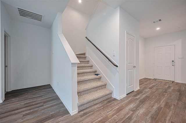 40434 Basalt Elm Rd, Magnolia, TX 77354 - stairs with wood finished floors, recessed lighting, and baseboards