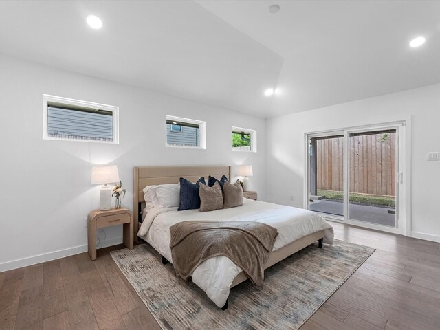 1208 Curtin St, Houston, TX 77018 - bedroom featuring access to outside, wood finished floors, baseboards, recessed lighting, and vaulted ceiling