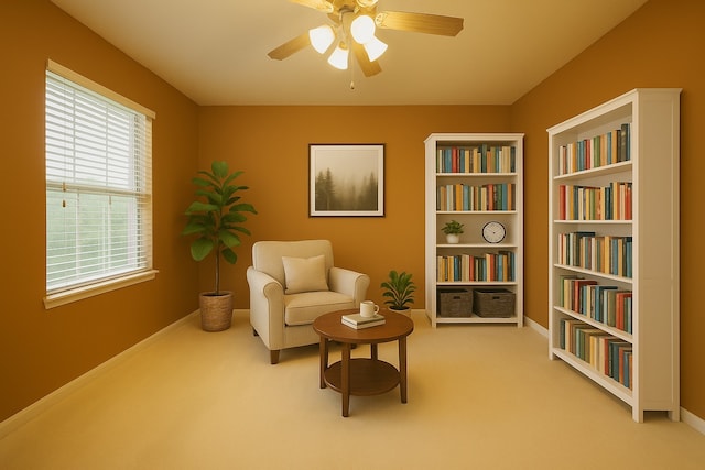 7902 Crystal Moon Dr, Houston, TX 77040 - sitting room with carpet, baseboards, and ceiling fan