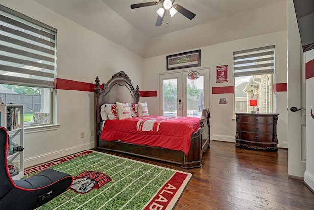 21514 Fairhaven Creek Dr, Cypress, TX 77433 - bedroom featuring access to outside, hardwood / wood-style floors, french doors, baseboards, and ceiling fan