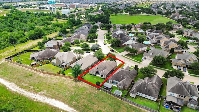 29954 Spring Creek Ln, Brookshire, TX 77423 - aerial perspective of suburban area with property boundaries highlighted