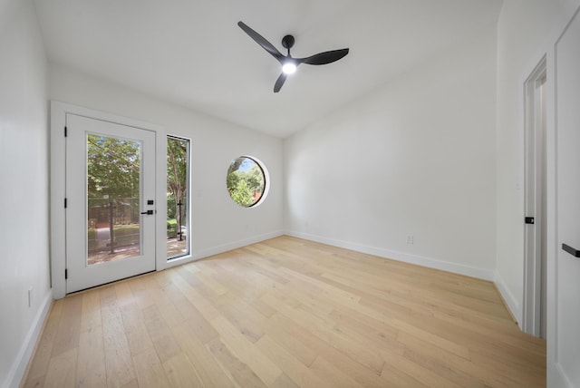 2135 Quenby St, Houston, TX 77005 - unfurnished room featuring light wood-style floors, ceiling fan, baseboards, and vaulted ceiling