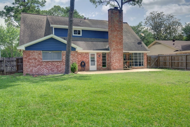 6019 Lawn Ln, Houston, TX 77088 - rear view of house featuring a patio, a shingled roof, a fenced backyard, and brick siding