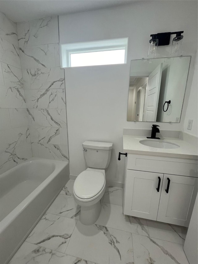 8605 Wileyvale Rd, Houston, TX 77016 - full bathroom with marble finish floors, vanity, toilet, tub / shower combination, and baseboards