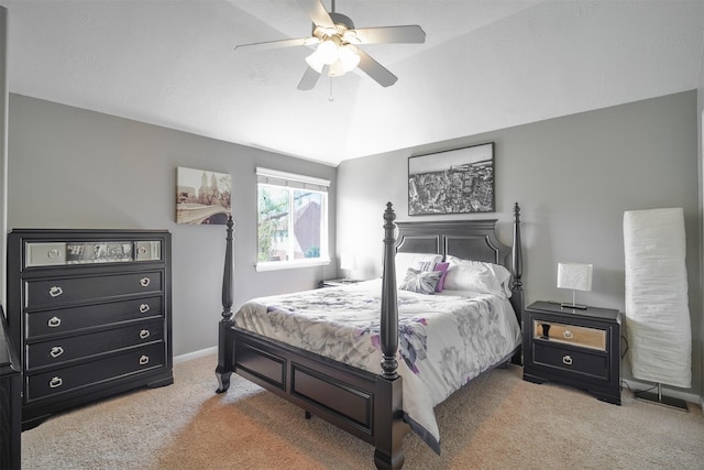 5515 E Terrace Gable Cir, Katy, TX 77494 - carpeted bedroom featuring vaulted ceiling, baseboards, and a ceiling fan