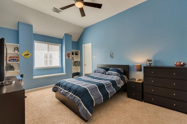 5515 E Terrace Gable Cir, Katy, TX 77494 - carpeted bedroom featuring vaulted ceiling and ceiling fan
