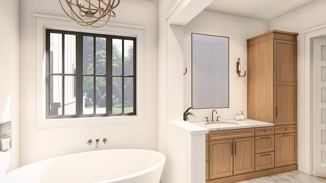 16627 Kelton, Iola, TX 77861 - full bathroom with a freestanding tub, a chandelier, and vanity