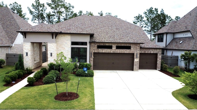 17355 Camillia Trl, Conroe, TX 77302 - view of front of house featuring an attached garage, driveway, a shingled roof, and stone siding