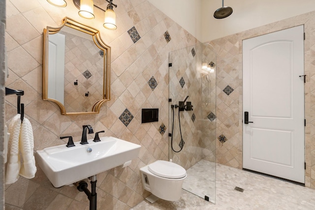 50 Silver Iris Way, The Woodlands, TX 77382 - full bathroom featuring tile walls, a tile shower, toilet, and a sink