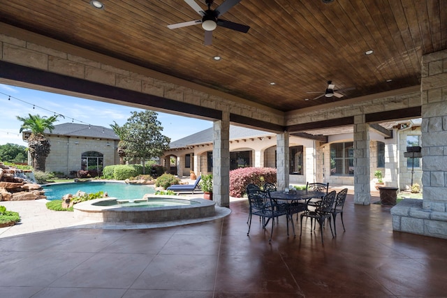 2602 Britton Ridge Dr, Katy, TX 77494 - view of patio / terrace featuring ceiling fan, outdoor dining area, and a pool with connected hot tub