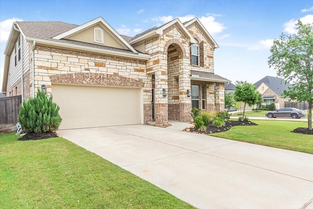 1915 Hays Ranch Dr, Richmond, TX 77469 - view of front facade with driveway, stone siding, a garage, and stucco siding