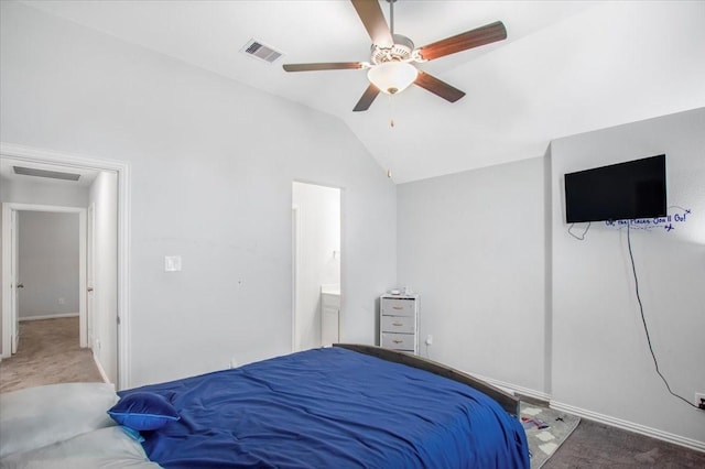 1915 Hays Ranch Dr, Richmond, TX 77469 - bedroom with carpet floors, lofted ceiling, baseboards, and a ceiling fan