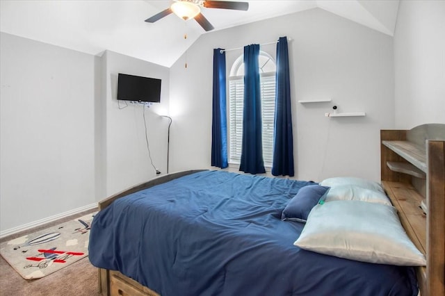 1915 Hays Ranch Dr, Richmond, TX 77469 - carpeted bedroom with vaulted ceiling and ceiling fan