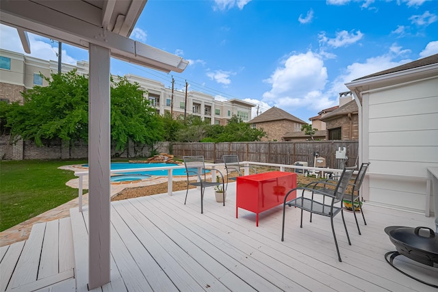 4110 Gramercy St, Houston, TX 77025 - deck with an in-ground hot tub and a fenced backyard