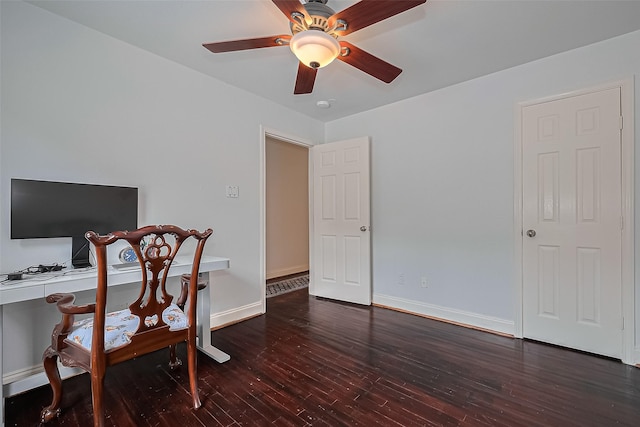 4110 Gramercy St, Houston, TX 77025 - office area with wood finished floors, ceiling fan, and baseboards