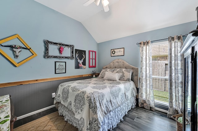 1704 Spring Gln, Pearland, TX 77581 - bedroom with wood finished floors, lofted ceiling, and ceiling fan