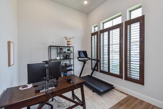 1907 Creekwood Cv, Missouri City, TX 77459 - office space with baseboards, wood finished floors, and recessed lighting