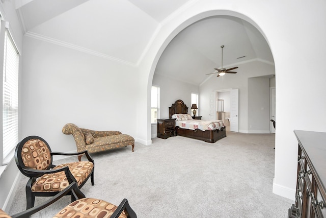 6510 Kangaroo Point Ln, Sugar Land, TX 77479 - bedroom with arched walkways, multiple windows, baseboards, vaulted ceiling, and ornamental molding