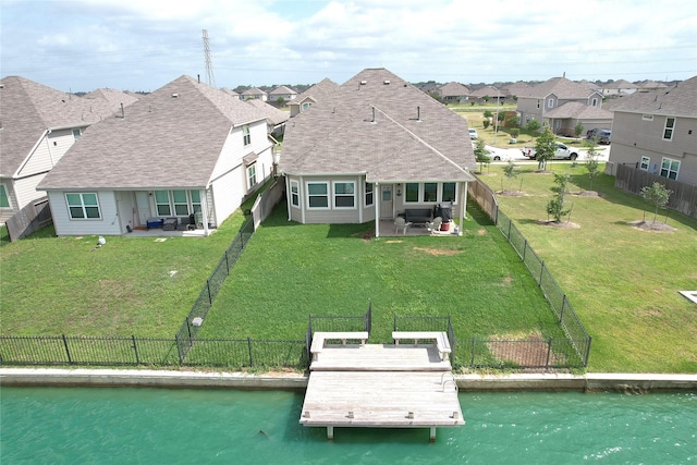 24803 Signorelli Way, Katy, TX 77493 - rear view of house with an outdoor living space, a residential view, a patio, and roof with shingles