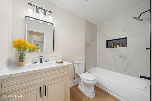 11115 Maple Rock Dr, Humble, TX 77396 - bathroom with wood finished floors, toilet, vanity, shower / bath combination, and baseboards