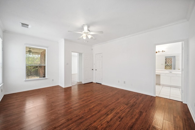 15026 Magnoliabough Pl, Cypress, TX 77429 - unfurnished room with ornamental molding, ceiling fan, wood finished floors, and baseboards