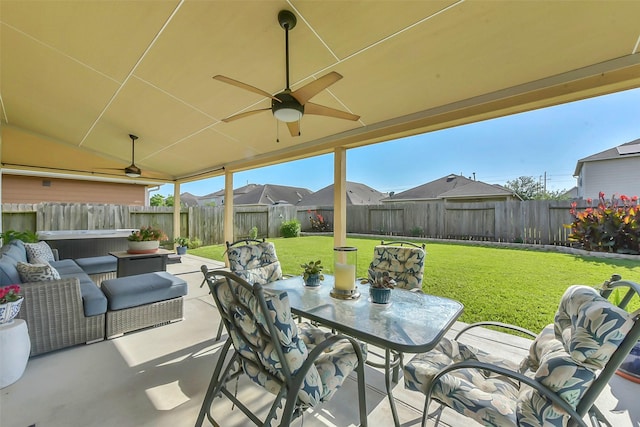 5335 Ivory Glass Dr, Katy, TX 77493 - view of patio / terrace with a ceiling fan, an outdoor hangout area, and outdoor dining area