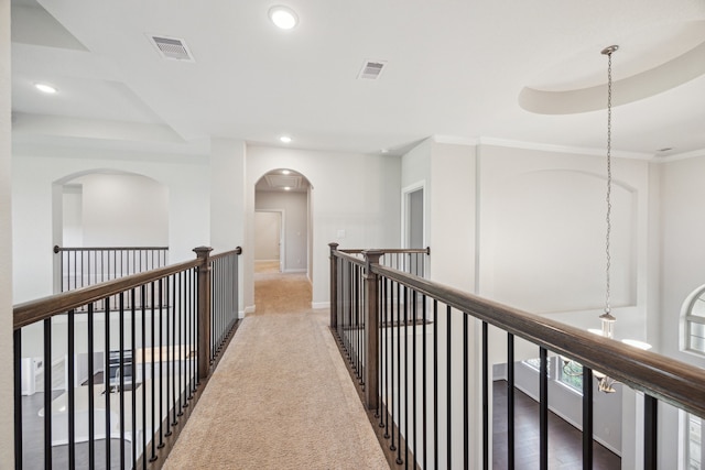 27403 Laurel Bay Ct, Katy, TX 77494 - corridor with recessed lighting, an upstairs landing, baseboards, and carpet floors