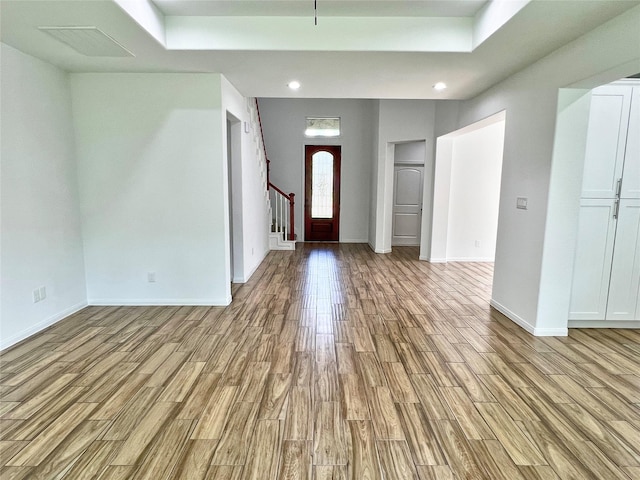 9630 Landry Blvd, Spring, TX 77379 - foyer featuring light wood-style floors, baseboards, stairs, and recessed lighting