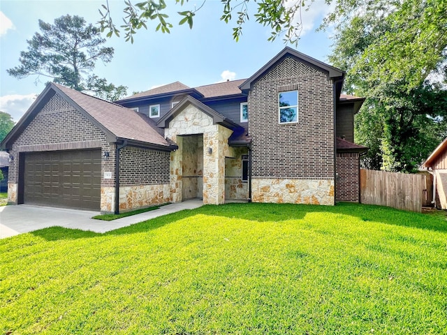 9630 Landry Blvd, Spring, TX 77379 - view of front facade featuring stone siding, an attached garage, driveway, and brick siding