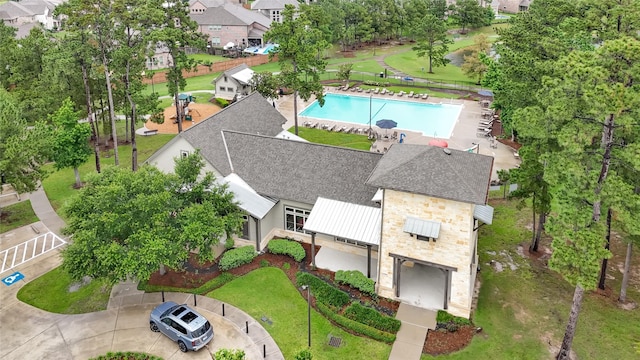 14023 Loramie Creek Ct, Houston, TX 77044 - aerial view of property and surrounding area with a pool