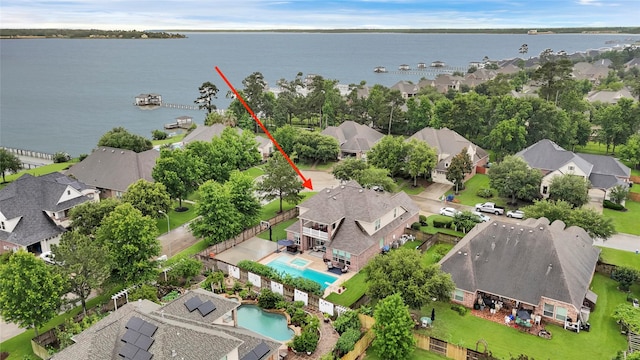 14023 Loramie Creek Ct, Houston, TX 77044 - aerial perspective of suburban area featuring a pool area and a large body of water