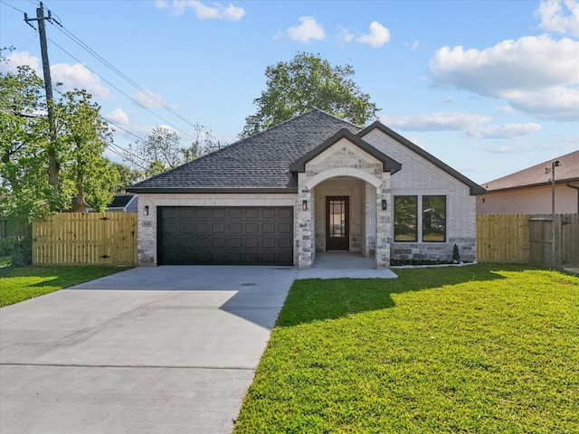 2235 Minnesota St, Houston, TX 77034 - french country home featuring brick siding, a garage, concrete driveway, and roof with shingles