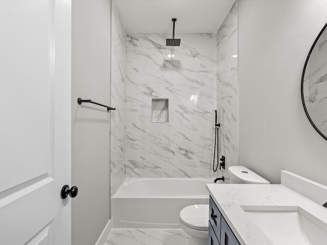 2235 Minnesota St, Houston, TX 77034 - bathroom featuring toilet, vanity, a combined bath / shower with rainfall shower, and marble finish flooring