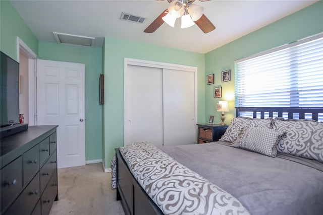 1803 Foxwood Rd, Houston, TX 77008 - bedroom with a closet, light colored carpet, attic access, a ceiling fan, and baseboards