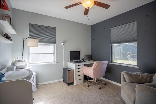 1803 Foxwood Rd, Houston, TX 77008 - carpeted office space with a ceiling fan, plenty of natural light, and baseboards