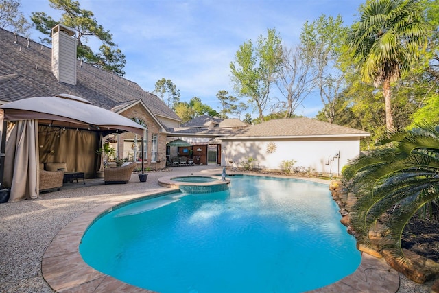 2 Slatestone Cir, The Woodlands, TX 77382 - view of pool with a gazebo, a patio, and a pool with connected hot tub
