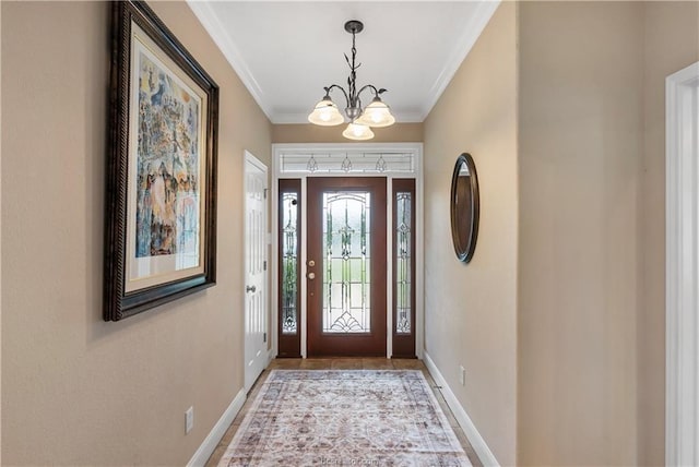 6443 Hardy Weedon Rd, College Station, TX 77845 - foyer featuring a chandelier, ornamental molding, and baseboards